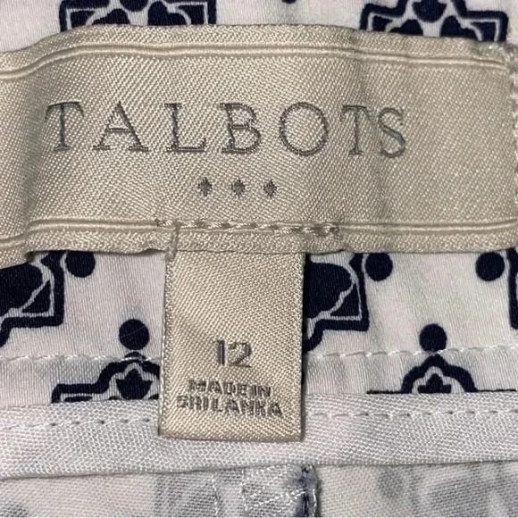 Talbots Black & White Print Straight Leg Crop Pants Side Zip Size 12 Like New - Picture 10 of 11